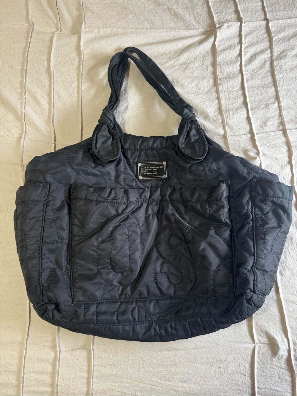 Marc by Marc Jacobs Black Quilted Nylon Tote with Knotted Handles